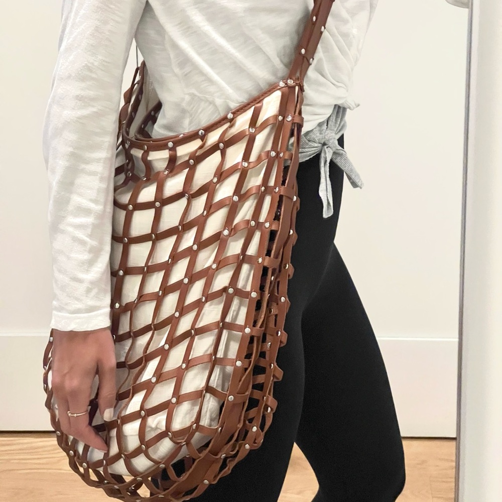 Staud Leather and Canvas Messenger Bag
